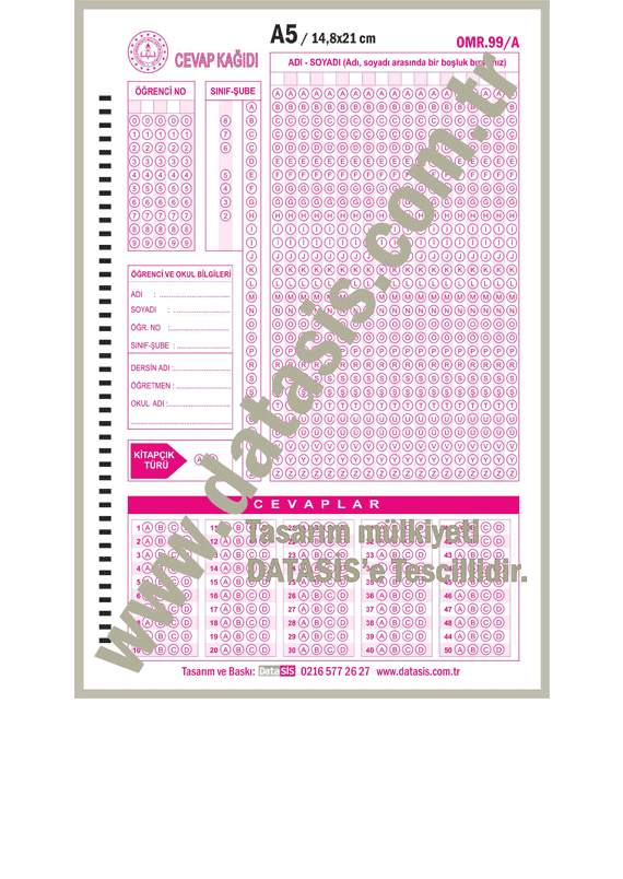 KTT Optik Form Cevap Kağıdı - İlkokul, Ortaokul (OMR-99A)
