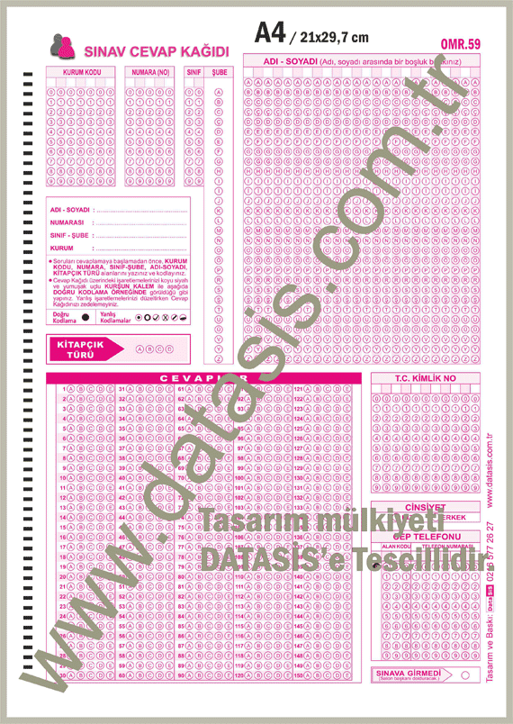 Esnek Sınav Optik Form Cevap Kağıdı (OMR-59) 150 Soru Optik Form